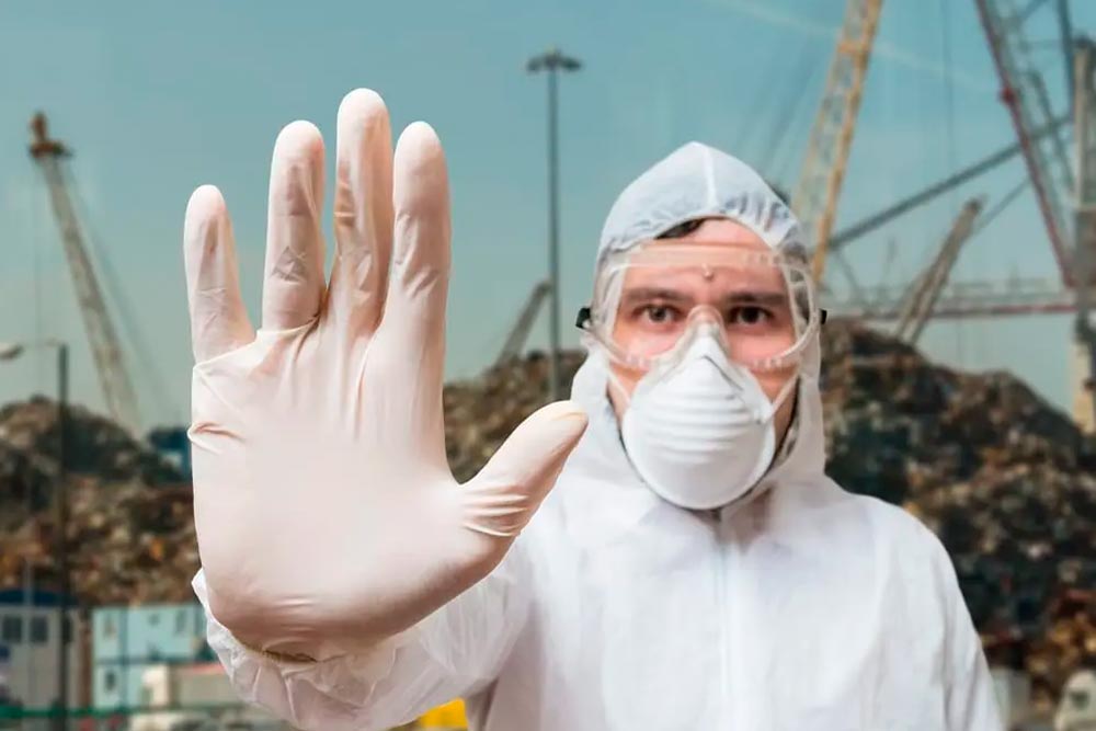 health care worker in protective suit