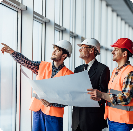 Contractor's team showing the architect the construction site