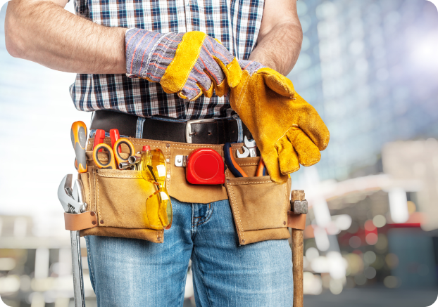 Contractor putting on gloves before work
