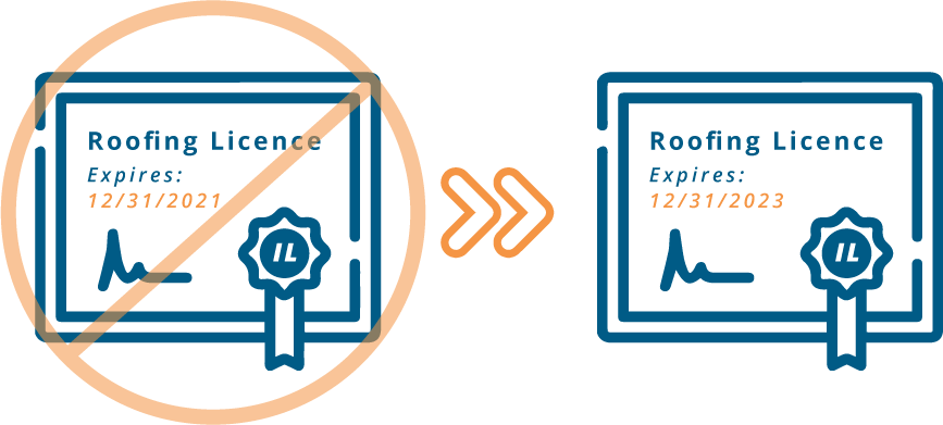 blue icon of certification of Roofing licence Expires 12 31 2023