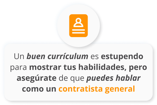 Infografia de Un buen currículum es estupendo para mostrar tus habilidades, pero asegúrate de que puedes hablar como un contratista general