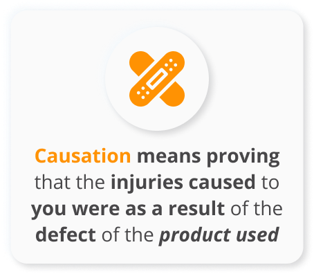 Infographic of Causation means proving that the injuries caused to you were as a result of the defect of the product used